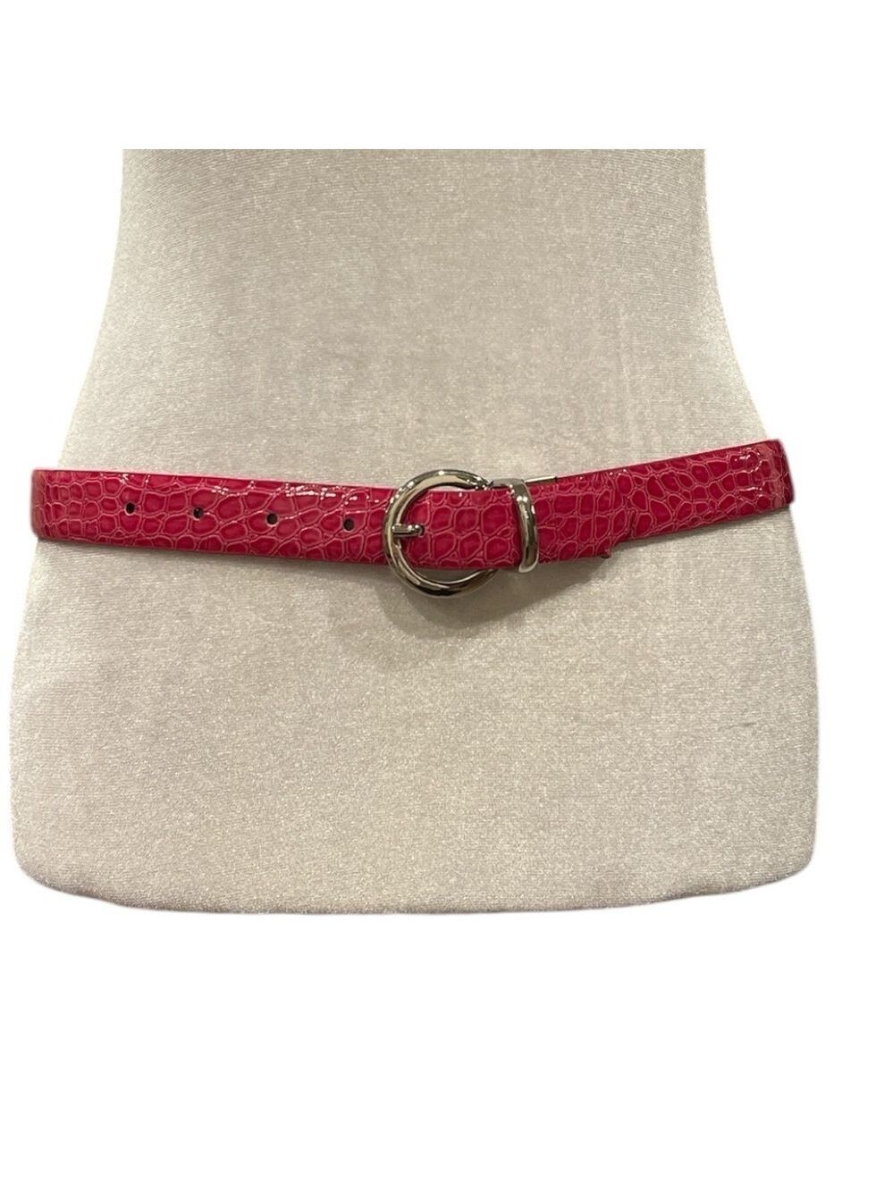 Pink faux snakeskin belt 1” wide buckle 1.5” wide 35” long silver hardware